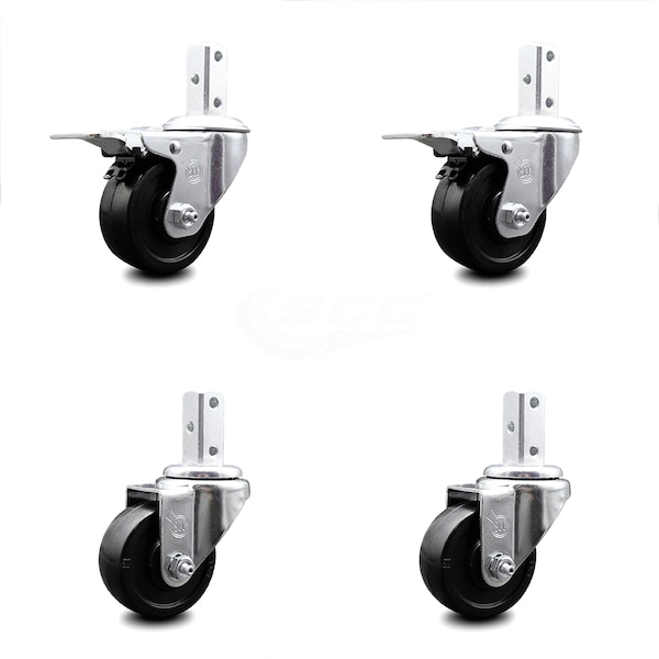 Service Caster 3 Inch Soft Rubber Swivel 3/4 Inch Square Stem Caster Total Lock Brakes, 2PK SCC-SQTTL20S314-SRS-34-2-S-2 - main